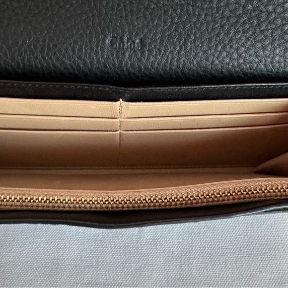 Chloé Black Leather Wallet with Gold Accent